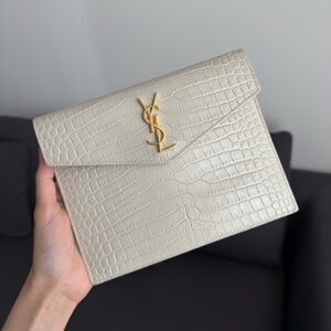 Yves Saint Laurent Cream Croc-Embossed Clutch